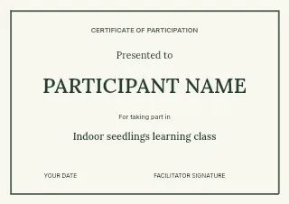Indoor seedlings learning class certificate template · Structured certificates