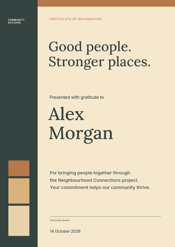 Community builder recognition certificate template
