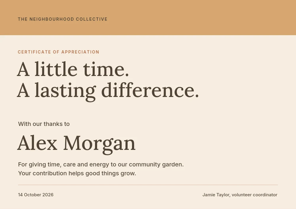 Community contribution certificate template