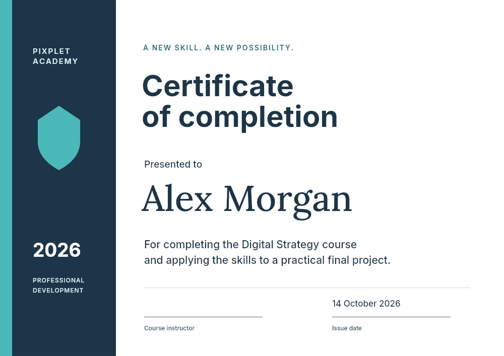 Professional skills credential certificate template