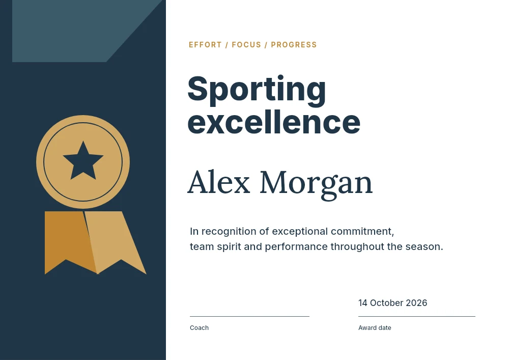 Sporting excellence award certificate template