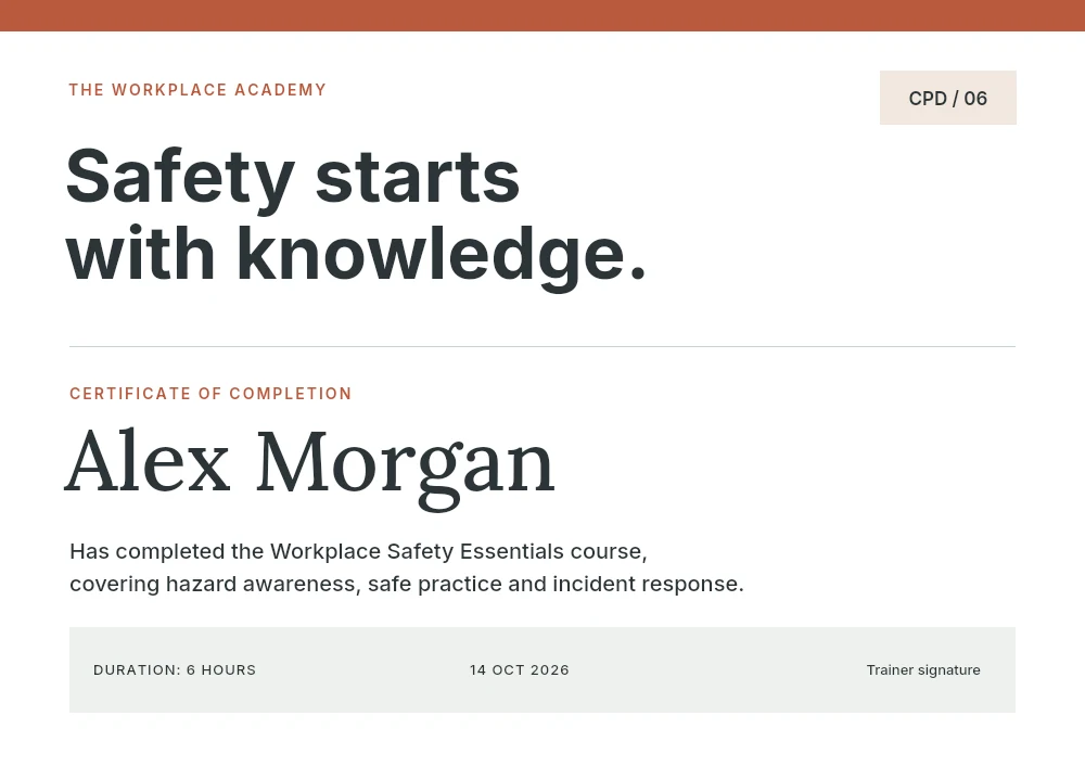 Workplace safety training certificate template