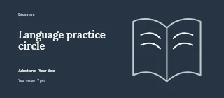 Language practice circle event ticket template · Horizontal photo dialogue