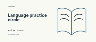 Language practice circle event ticket template · Horizontal photo dialogue