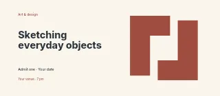 Sketching everyday objects event ticket template · Horizontal photo dialogue