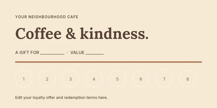 Coffee gift and loyalty card gift voucher template