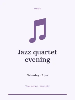 Jazz quartet evening greeting card template · Botanical invitation