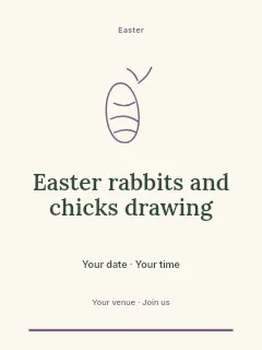Easter rabbits and chicks drawing invitation template · Botanical invitation