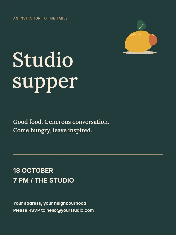 Studio supper invitation template · Dinner invitation