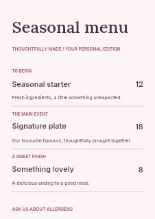 Birthday adventure outing menu template · Structured menus