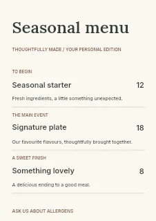 Wedding day keepsake menu template · Structured menus