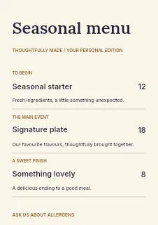 New Year’s Eve supper menu template · Structured menus