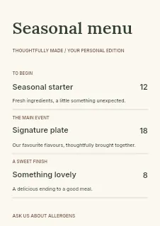 Wedding day keepsake menu template · Structured menus