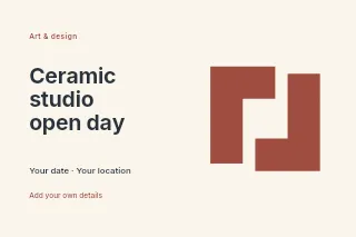 Ceramic studio open day postcard template · Horizontal photo dialogue