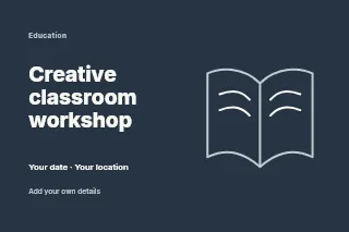 Creative classroom workshop postcard template · Horizontal photo dialogue