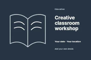 Creative classroom workshop postcard template · Horizontal photo dialogue