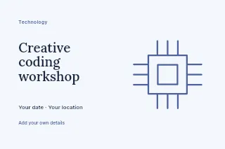 Creative coding workshop postcard template · Horizontal photo dialogue
