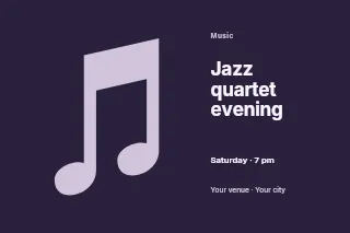 Jazz quartet evening postcard template · Horizontal photo dialogue