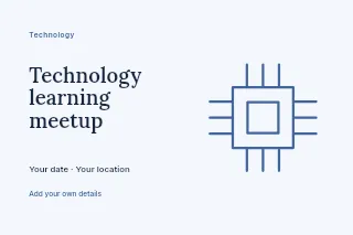 Technology learning meetup postcard template · Horizontal photo dialogue