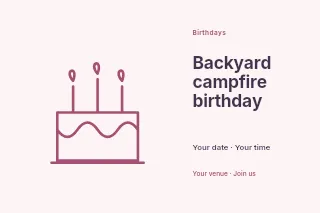 Backyard campfire birthday postcard template · Horizontal photo dialogue