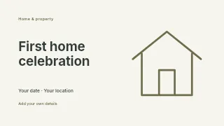 First home celebration presentation cover template · Horizontal photo dialogue