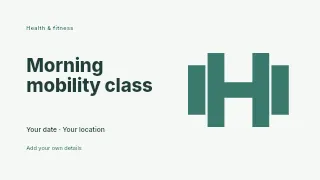 Morning mobility class presentation cover template · Horizontal photo dialogue