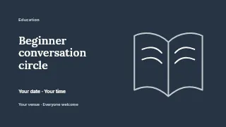 Beginner conversation circle presentation cover template · Horizontal photo dialogue