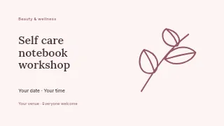 Self care notebook workshop presentation cover template · Horizontal photo dialogue