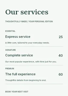 Wellness price list template · Structured price-lists