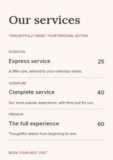 Print studio collection price list template · Structured price-lists