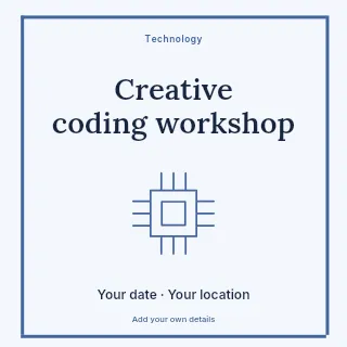 Creative coding workshop social media post template · Framed editorial