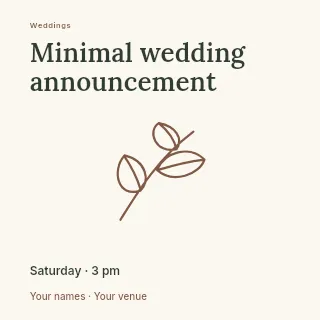 Minimal wedding announcement social media post template · Fine-line cover
