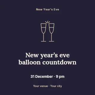 New Year’s Eve balloon countdown social media post template · Illustrated folio