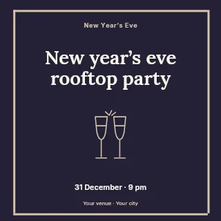 New Year’s Eve rooftop party social media post template · Framed editorial