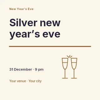 Silver New Year’s Eve social media post template · Typography & ornament