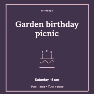 Garden birthday picnic social media post template · Framed editorial