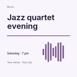 Jazz quartet evening social media post template · Typography & ornament