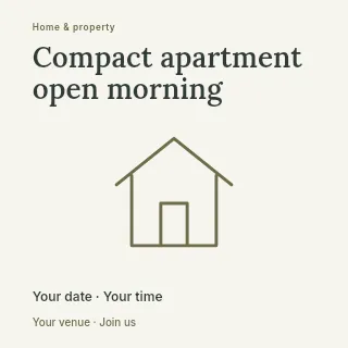 Compact apartment open morning social media post template · Fine-line cover