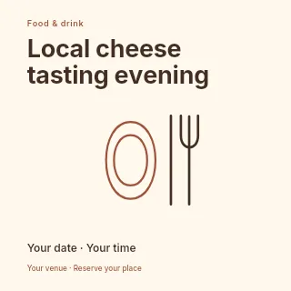 Local cheese tasting evening social media post template · Fine-line cover