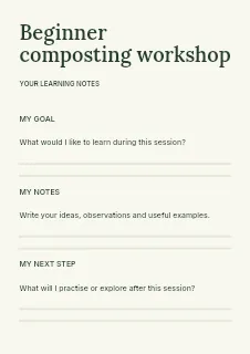 Beginner composting workshop worksheet template · Structured worksheets