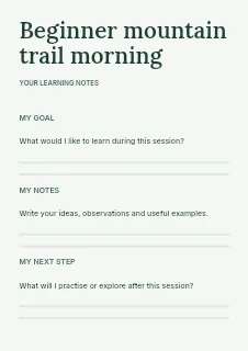 Beginner mountain trail morning worksheet template · Structured worksheets