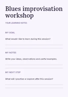 Blues improvisation workshop worksheet template · Structured worksheets