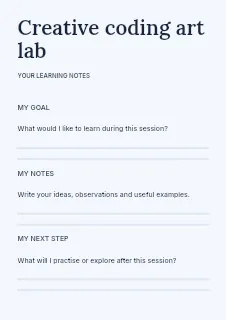 Creative coding art lab worksheet template · Structured worksheets