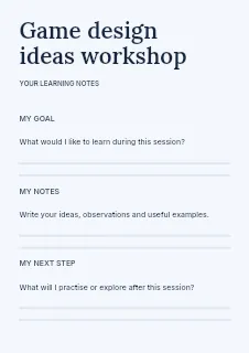 Game design ideas workshop worksheet template · Structured worksheets