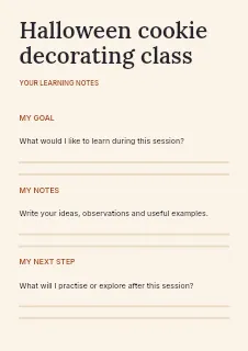 Halloween cookie decorating class worksheet template · Structured worksheets