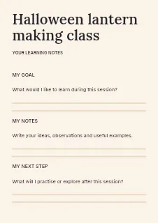Halloween lantern making class worksheet template · Structured worksheets