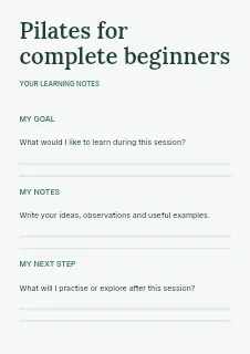 Pilates for complete beginners worksheet template · Structured worksheets