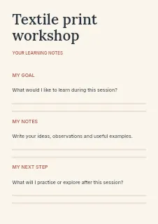 Textile print workshop worksheet template · Structured worksheets
