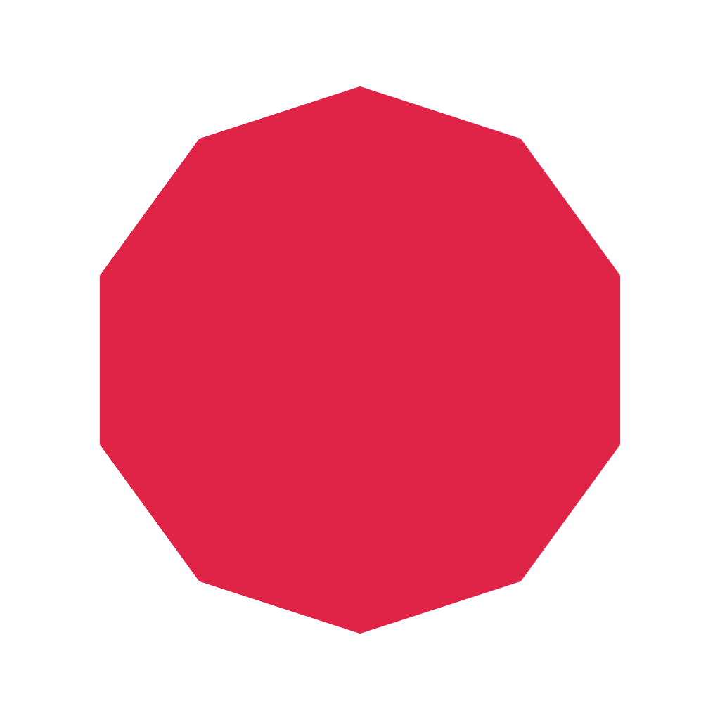 A mathematically regular 10-sided polygon with equally spaced vertices.