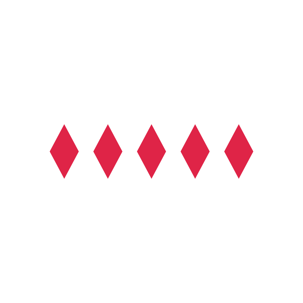A horizontal divider repeats 5 diamonds motifs in an evenly spaced row.